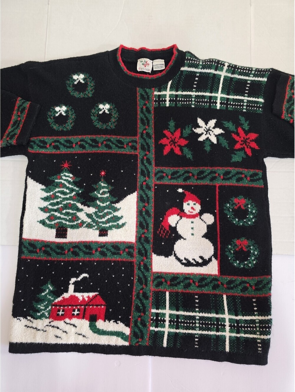 Vintage Nutcracker XL Patchwork Snowmam Trees Holiday Scenes Sweater
